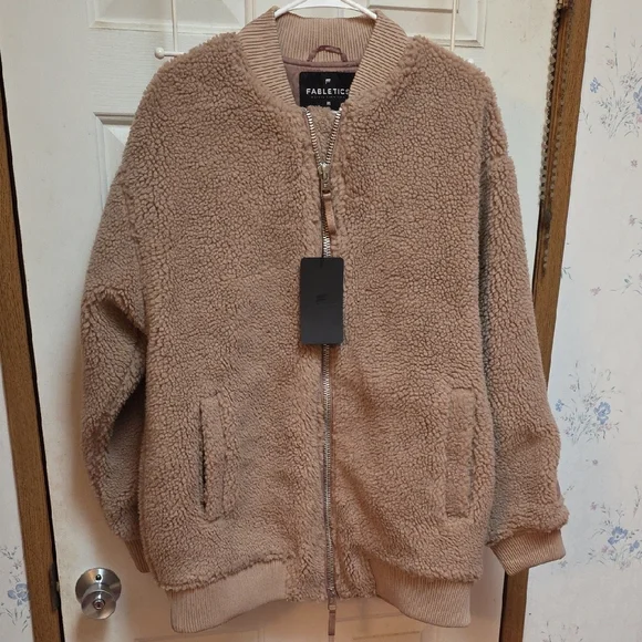 Fabletics Beige Teddy Bomber Jacket NWT